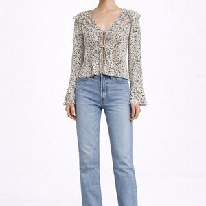 Floral Printed Micro Mesh Long Sleeve Top